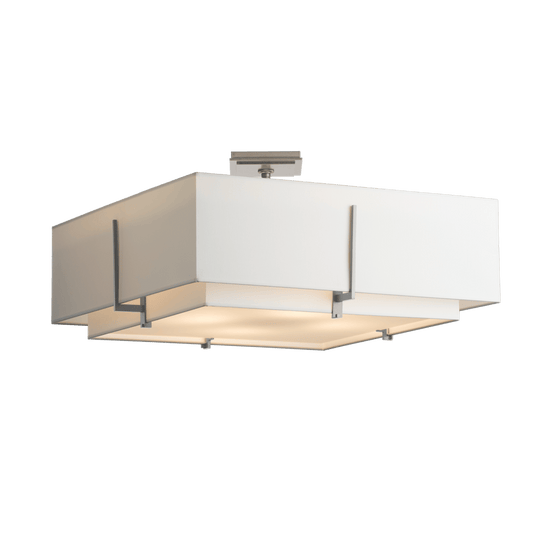 Exos Square Large Double Shade Semi-Flush - Vintage Platinum - Natural Anna Shade by Hubbardton Forge