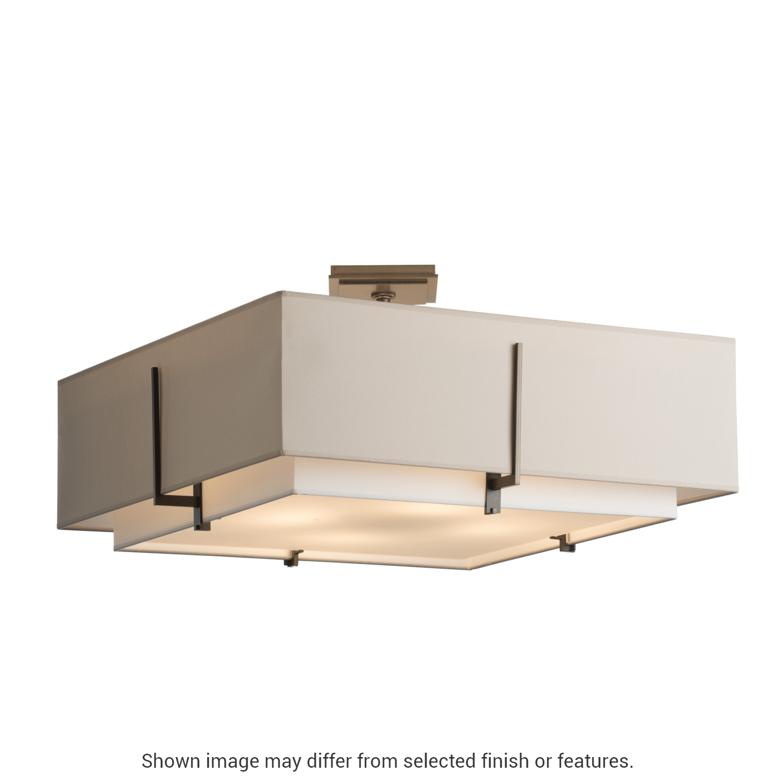Exos Square Large Double Shade Semi-Flush - White - Natural Anna/Flax Shade by Hubbardton Forge