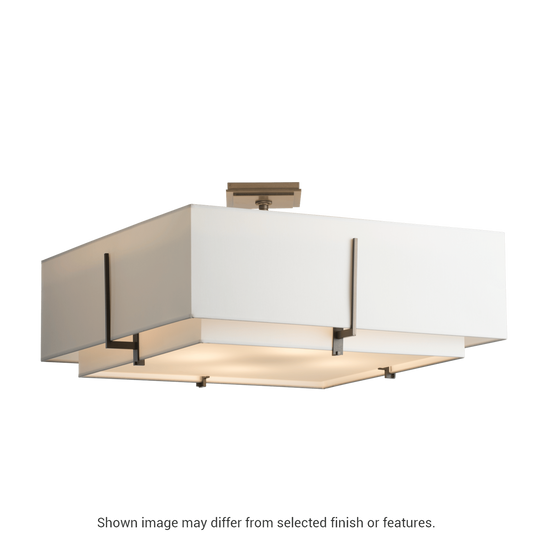 Exos Square Large Double Shade Semi-Flush - White - Natural Anna/Flax Shade by Hubbardton Forge