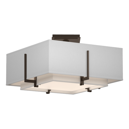 Exos Square Small Double Shade Semi-Flush - Bronze - Natural Anna Shade by Hubbardton Forge