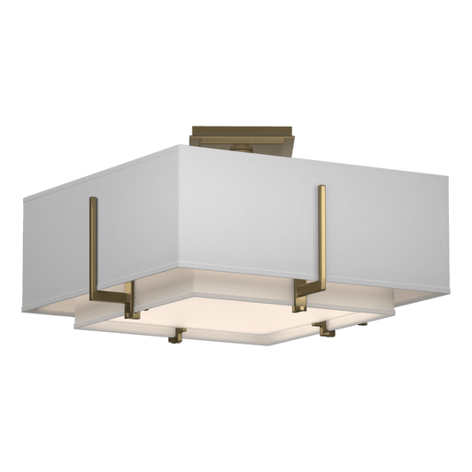Exos Square Small Double Shade Semi-Flush - Modern Brass - Natural Anna Shade by Hubbardton Forge