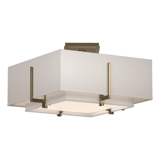 Exos Square Small Double Shade Semi-Flush - Modern Brass - Natural Anna/Flax Shade by Hubbardton Forge
