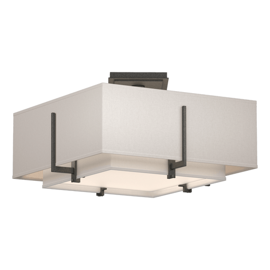 Exos Square Small Double Shade Semi-Flush - Natural Iron - Natural Anna/Flax Shade by Hubbardton Forge