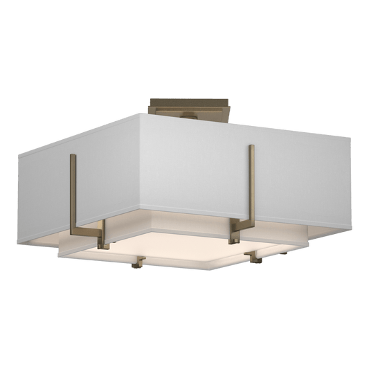 Exos Square Small Double Shade Semi-Flush - Soft Gold - Natural Anna Shade by Hubbardton Forge