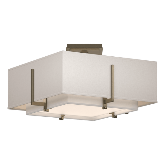 Exos Square Small Double Shade Semi-Flush - Soft Gold - Natural Anna/Flax Shade by Hubbardton Forge