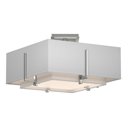 Exos Square Small Double Shade Semi-Flush - Sterling - Natural Anna Shade by Hubbardton Forge