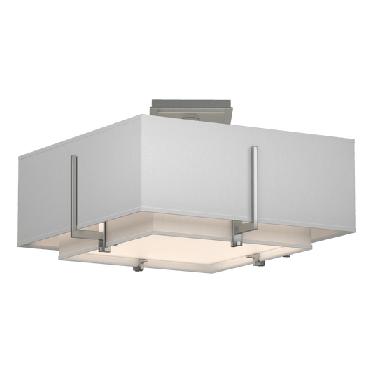 Exos Square Small Double Shade Semi-Flush - Vintage Platinum - Natural Anna Shade by Hubbardton Forge
