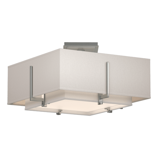 Exos Square Small Double Shade Semi-Flush - Vintage Platinum - Natural Anna/Flax Shade by Hubbardton Forge