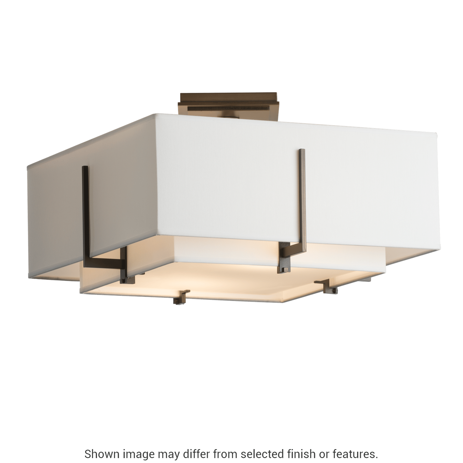 Exos Square Small Double Shade Semi-Flush - White - Natural Anna/Flax Shade by Hubbardton Forge