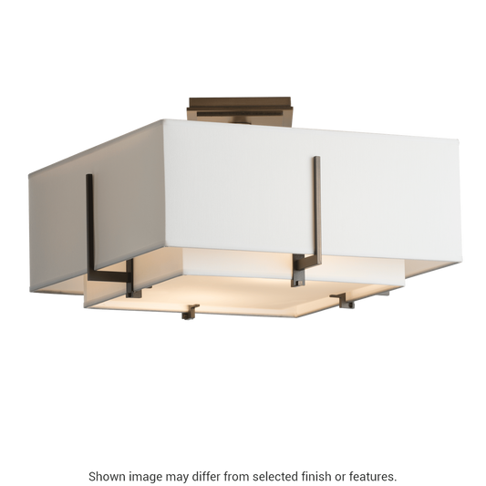 Exos Square Small Double Shade Semi-Flush - White - Natural Anna/Flax Shade by Hubbardton Forge