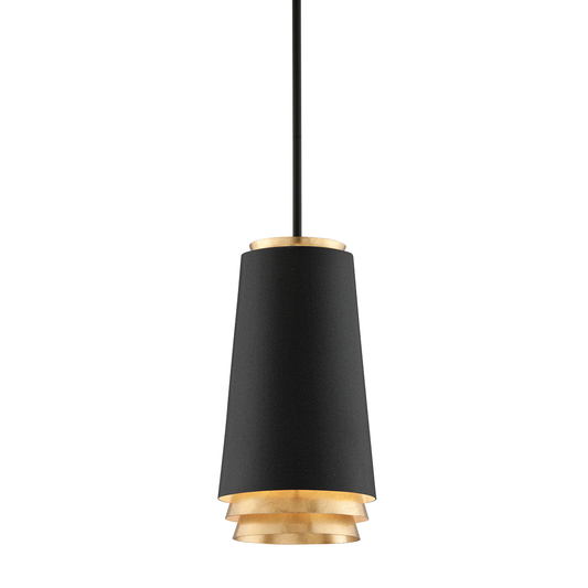 Fahrenheit Pendant - 1-Light - Textured Black W-Gold Leaf - Troy Lighting F5541-TBK/VGL