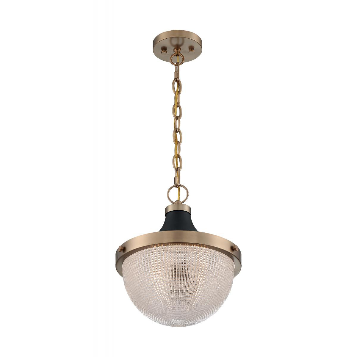 Faro - 1 Light Pendant with Clear Prismatic Glass - Burnished Brass and Black Accents Finish - Satco 60-7060