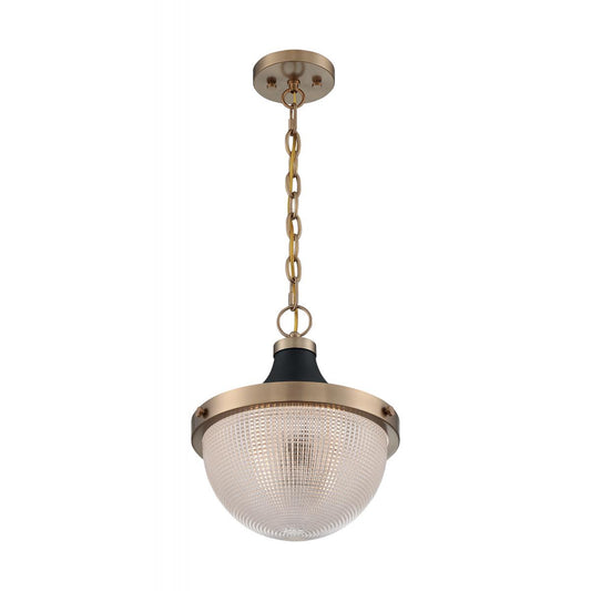 Faro - 1 Light Pendant with Clear Prismatic Glass - Burnished Brass and Black Accents Finish - Satco 60-7060