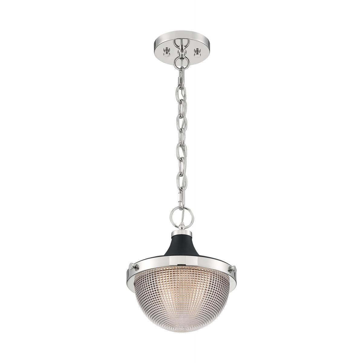 Faro - 1 Light Pendant with Clear Prismatic Glass - Polished Nickel and Black Accents Finish - Satco 60-7069