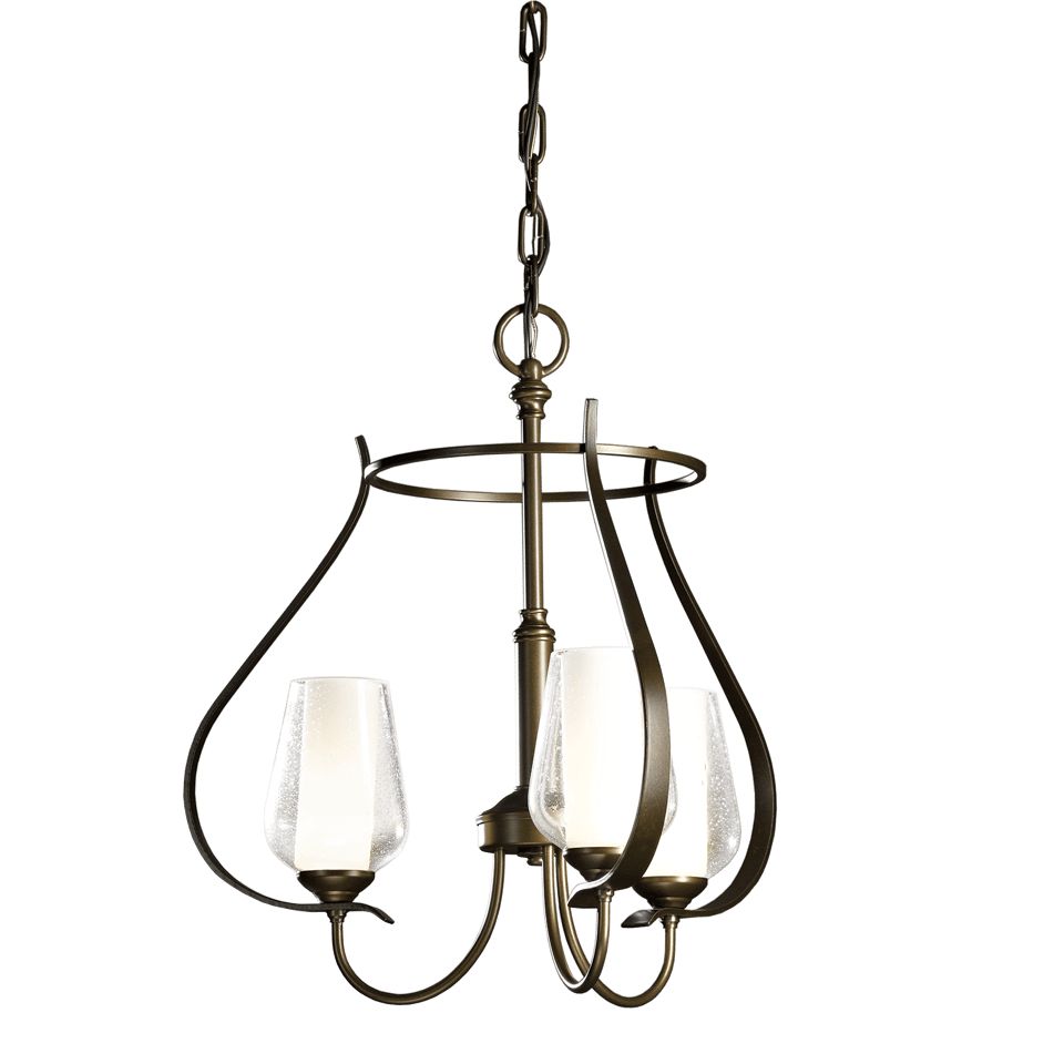 Flora 3-Arm Chandelier - Bronze - Opal and Seeded Glass by Hubbardton Forge