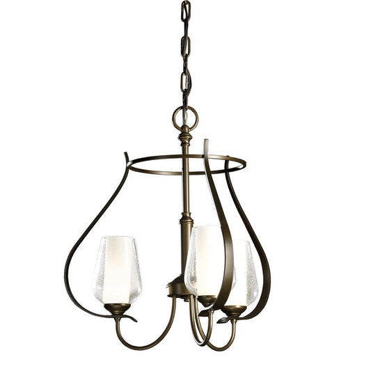 Flora 3-Arm Chandelier - Bronze - Opal and Seeded Glass by Hubbardton Forge