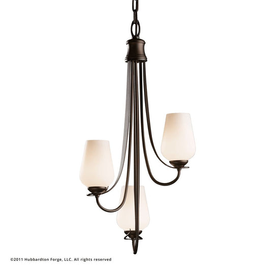 Flora 3-Arm Chandelier - Bronze - Opal Glass by Hubbardton Forge