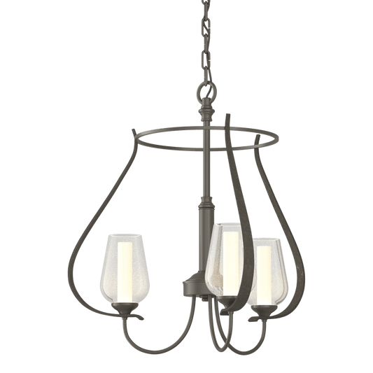 Flora 3-Arm Chandelier - Dark Smoke - Opal and Seeded Glass by Hubbardton Forge