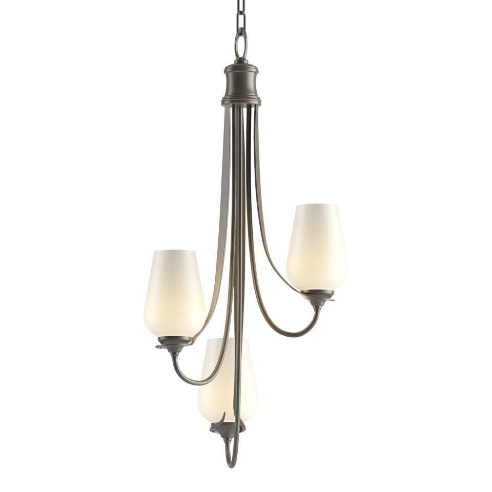 Flora 3-Arm Chandelier - Dark Smoke - Opal Glass by Hubbardton Forge