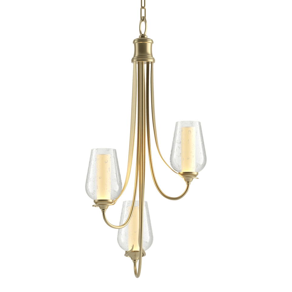 Flora 3-Arm Chandelier - Modern Brass - Opal and Seeded Glass by Hubbardton Forge