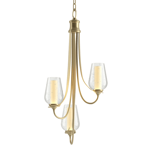 Flora 3-Arm Chandelier - Modern Brass - Opal and Seeded Glass by Hubbardton Forge