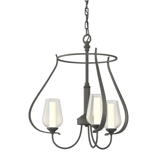 Flora 3-Arm Chandelier - Natural Iron - Opal and Seeded Glass by Hubbardton Forge
