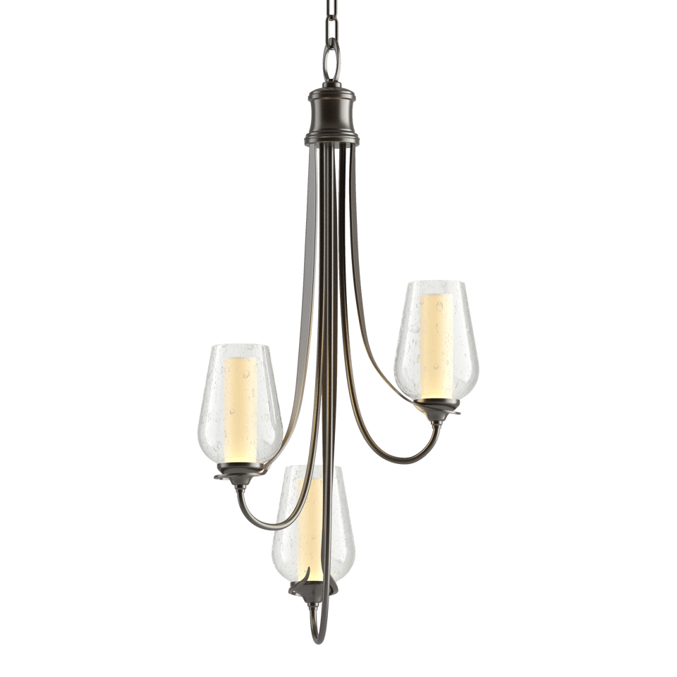 Flora 3-Arm Chandelier - Oil Rubbed Bronze - Opal and Seeded Glass by Hubbardton Forge