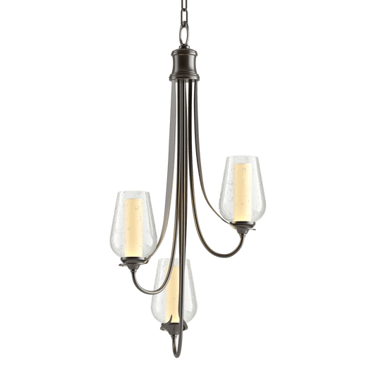 Flora 3-Arm Chandelier - Oil Rubbed Bronze - Opal and Seeded Glass by Hubbardton Forge