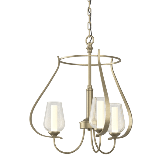 Flora 3-Arm Chandelier - Soft Gold - Opal and Seeded Glass by Hubbardton Forge
