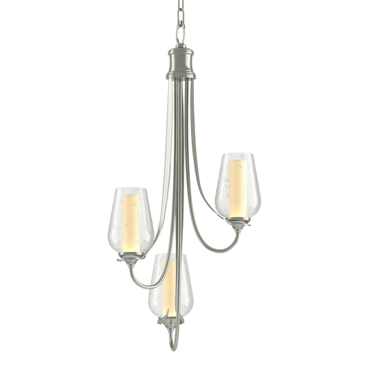 Flora 3-Arm Chandelier - Sterling - Opal and Seeded Glass by Hubbardton Forge