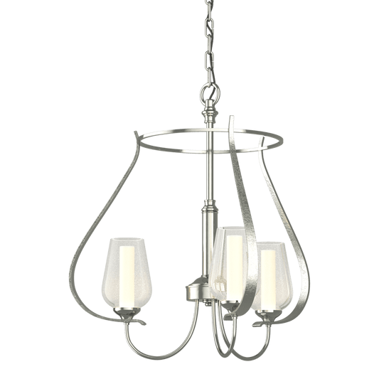 Flora 3-Arm Chandelier - Sterling - Opal and Seeded Glass by Hubbardton Forge