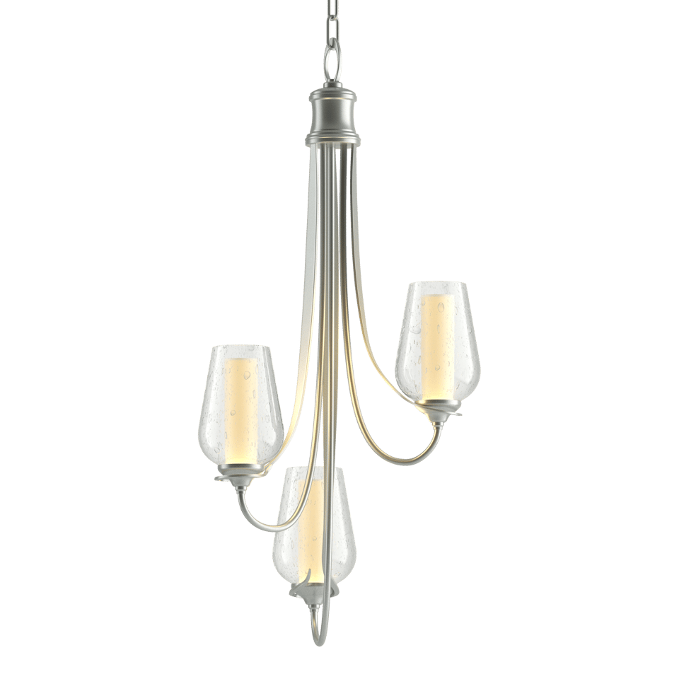 Flora 3-Arm Chandelier - Vintage Platinum - Opal and Seeded Glass by Hubbardton Forge