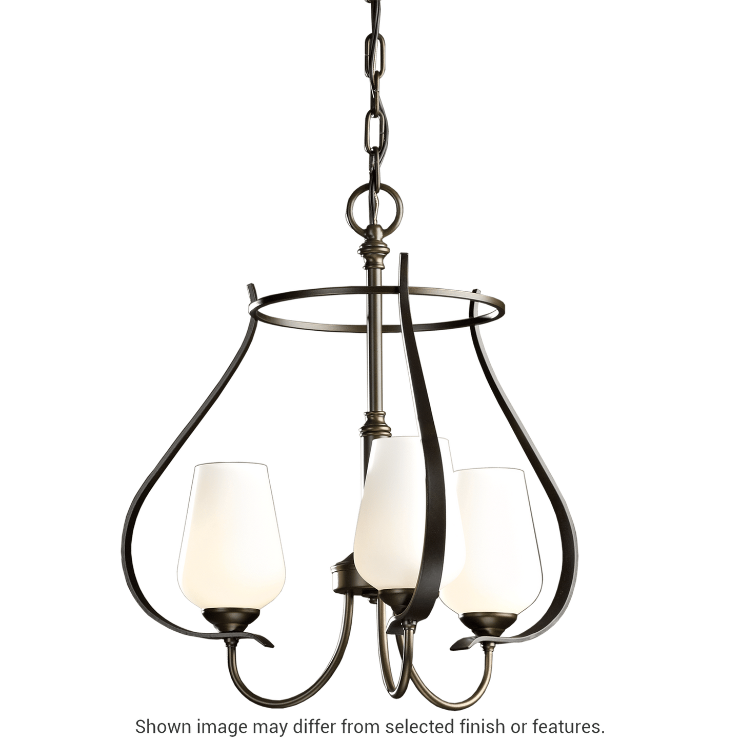 Flora 3-Arm Chandelier - White - Opal and Seeded Glass by Hubbardton Forge