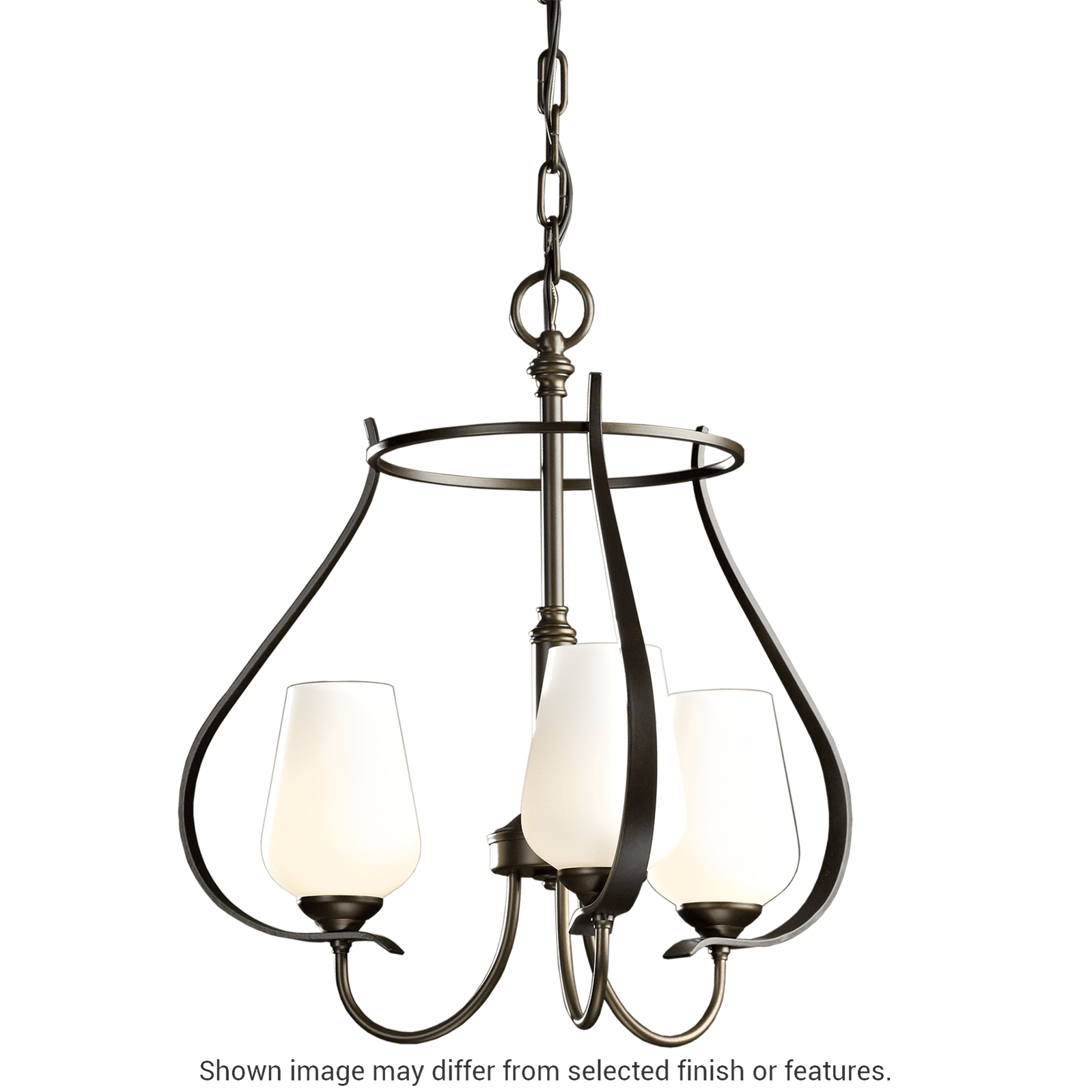 Flora 3-Arm Chandelier - White - Opal and Seeded Glass by Hubbardton Forge