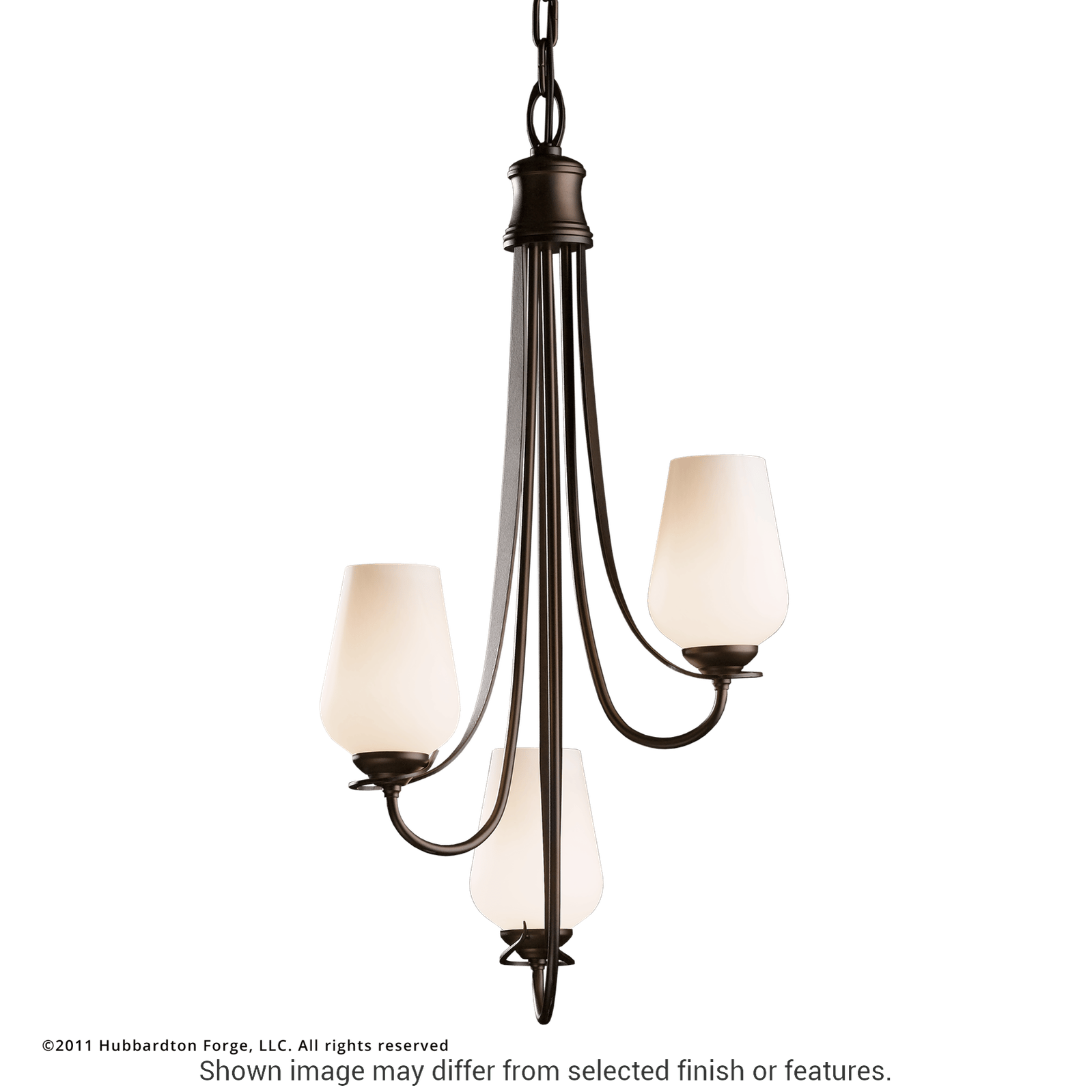 Flora 3-Arm Chandelier - White - Opal and Seeded Glass by Hubbardton Forge