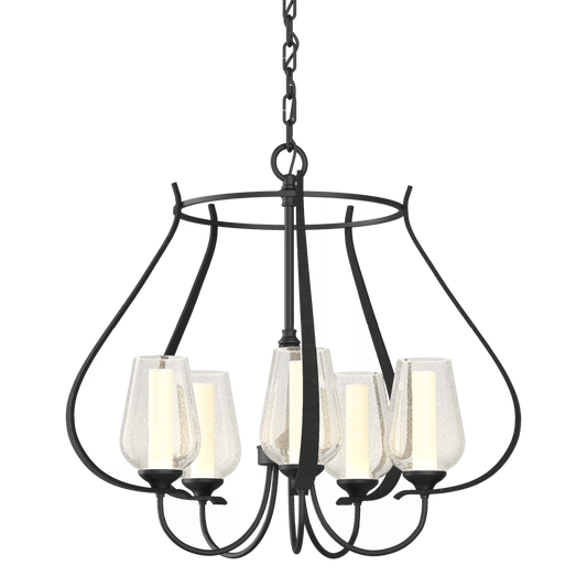Flora 5-Arm Chandelier - Black - Opal and Seeded Glass by Hubbardton Forge