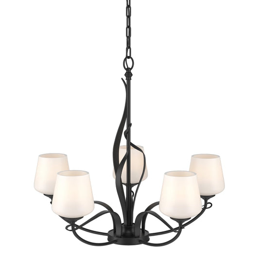 Flora 5-Arm Chandelier - Black - Opal Glass by Hubbardton Forge