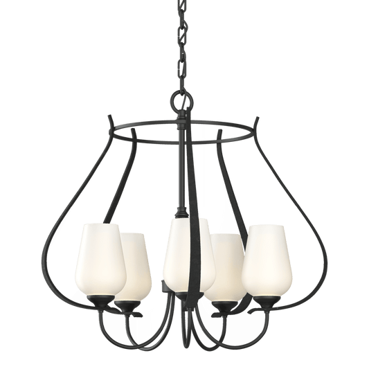 Flora 5-Arm Chandelier - Black - Opal Glass by Hubbardton Forge