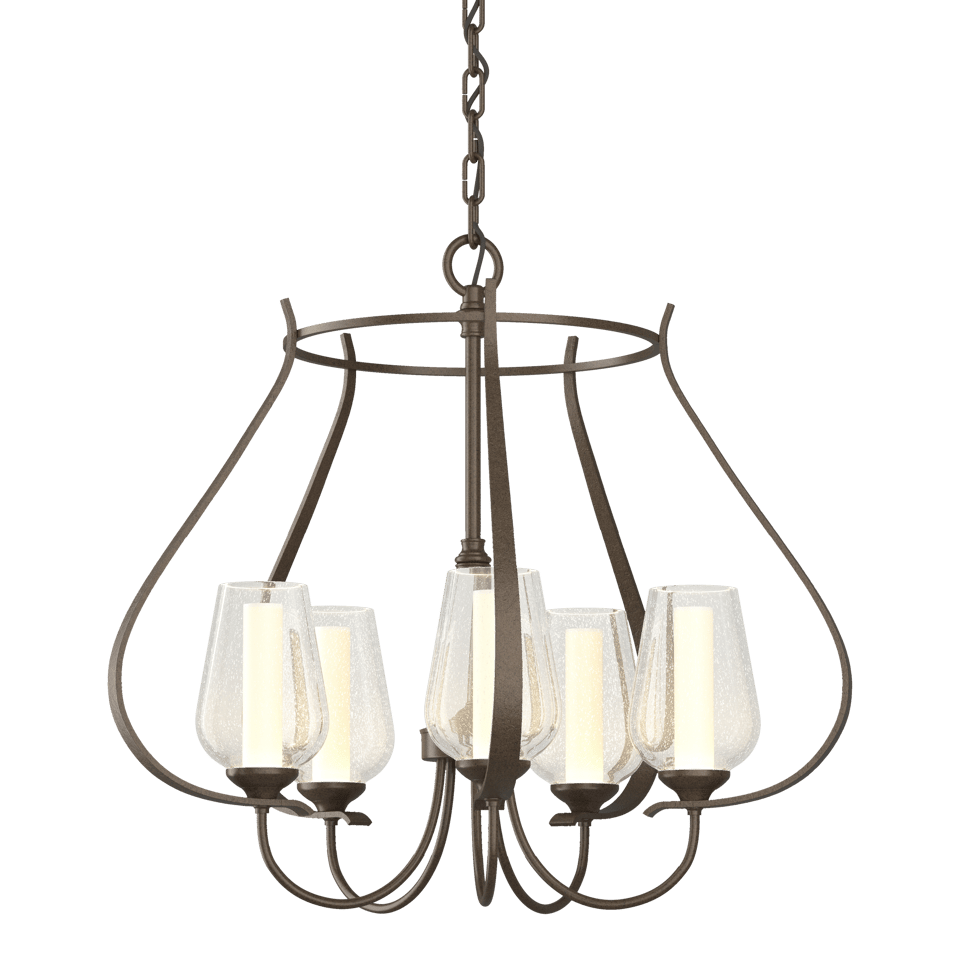 Flora 5-Arm Chandelier - Bronze - Opal and Seeded Glass by Hubbardton Forge