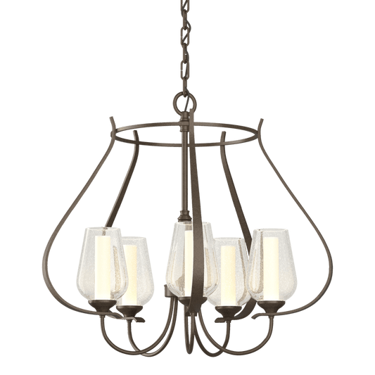 Flora 5-Arm Chandelier - Bronze - Opal and Seeded Glass by Hubbardton Forge