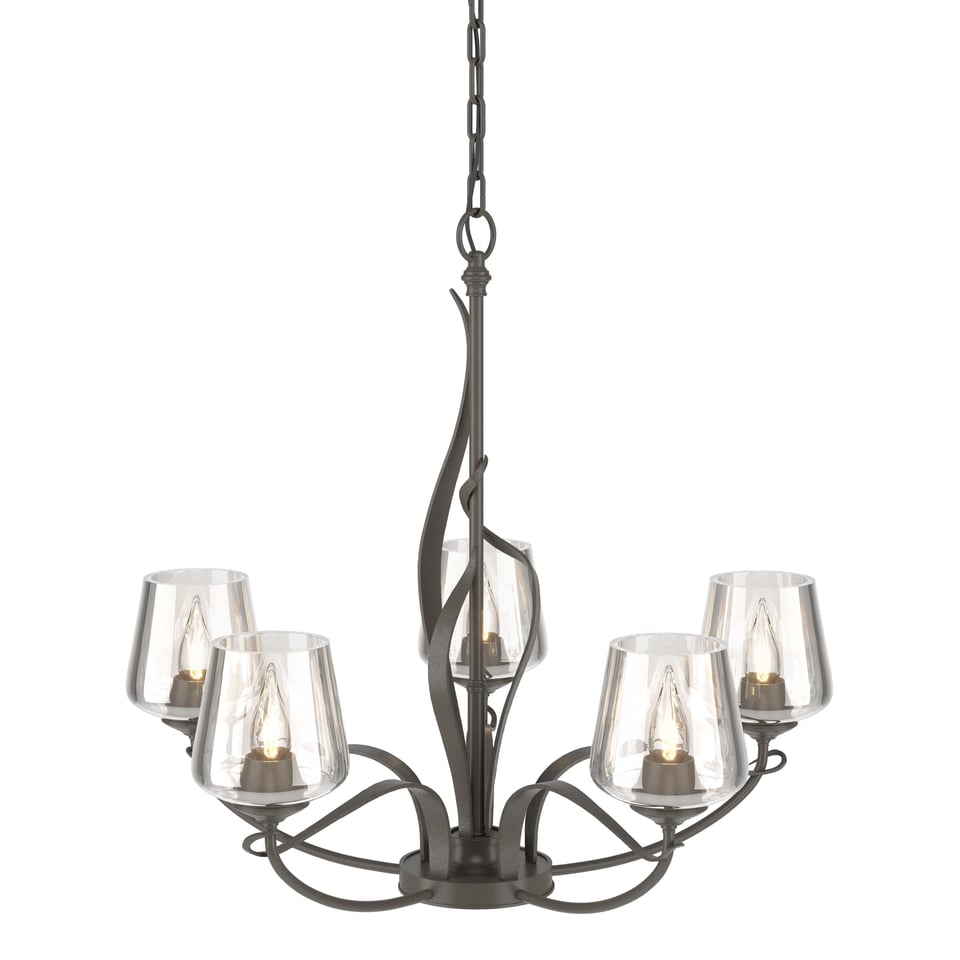 Flora 5-Arm Chandelier - Dark Smoke - Clear Glass by Hubbardton Forge