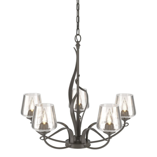 Flora 5-Arm Chandelier - Dark Smoke - Clear Glass by Hubbardton Forge