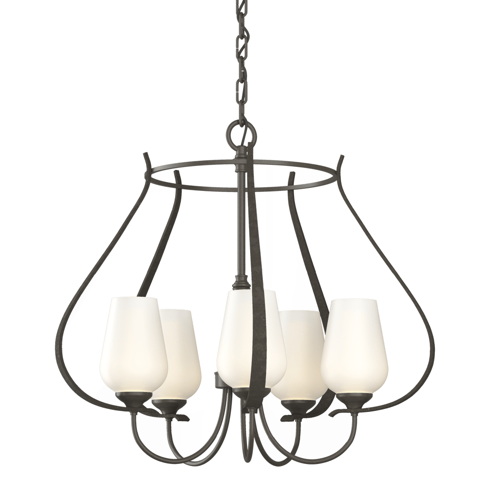 Flora 5-Arm Chandelier - Dark Smoke - Opal Glass by Hubbardton Forge