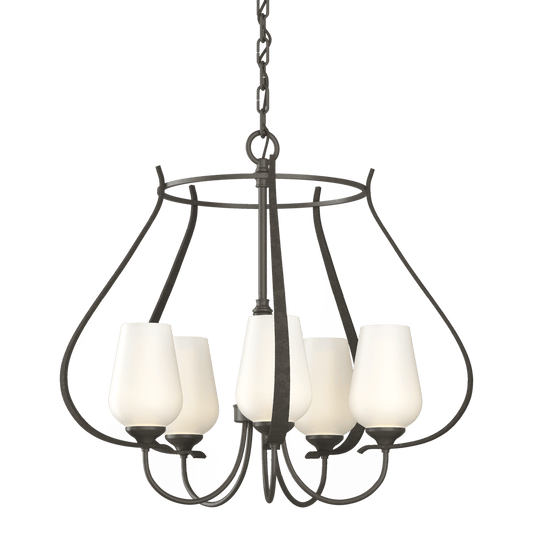 Flora 5-Arm Chandelier - Dark Smoke - Opal Glass by Hubbardton Forge