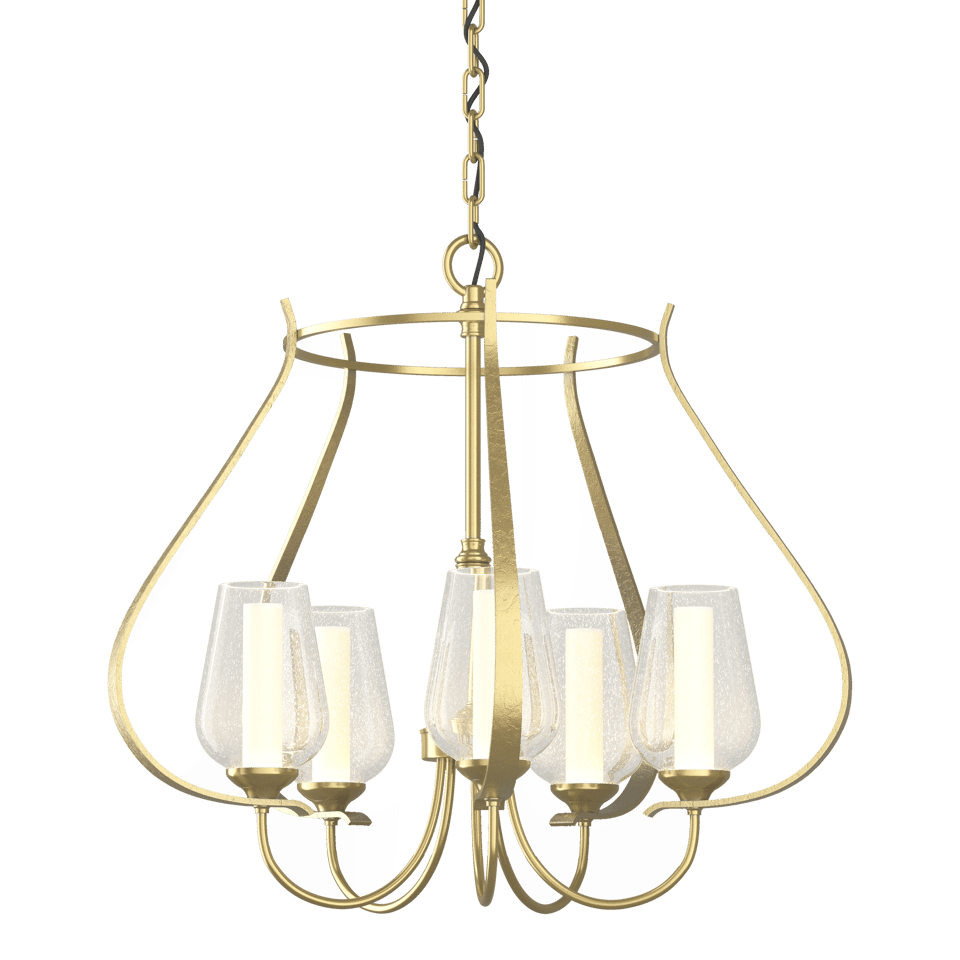 Flora 5-Arm Chandelier - Modern Brass - Opal and Seeded Glass by Hubbardton Forge