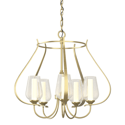 Flora 5-Arm Chandelier - Modern Brass - Opal and Seeded Glass by Hubbardton Forge