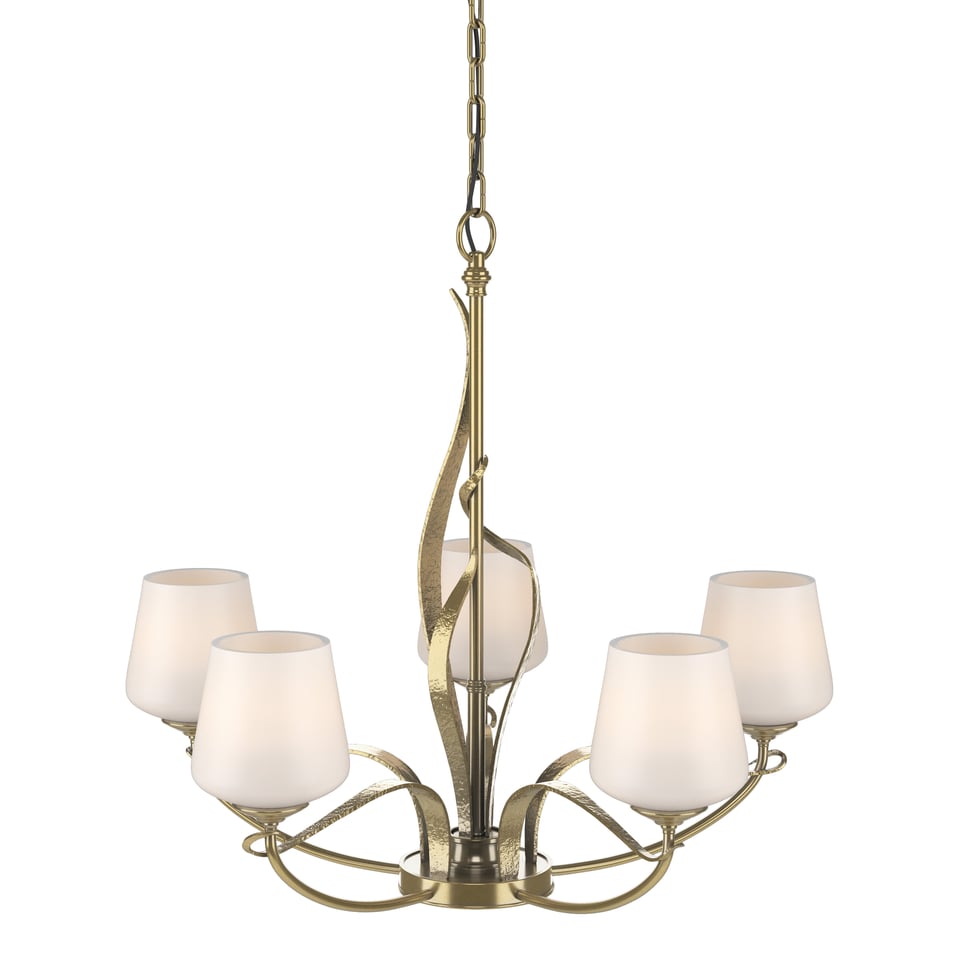 Flora 5-Arm Chandelier - Modern Brass - Opal Glass by Hubbardton Forge