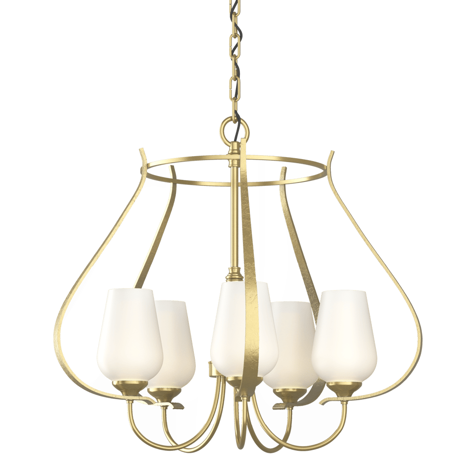Flora 5-Arm Chandelier - Modern Brass - Opal Glass by Hubbardton Forge