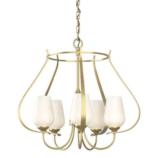 Flora 5-Arm Chandelier - Modern Brass - Opal Glass by Hubbardton Forge