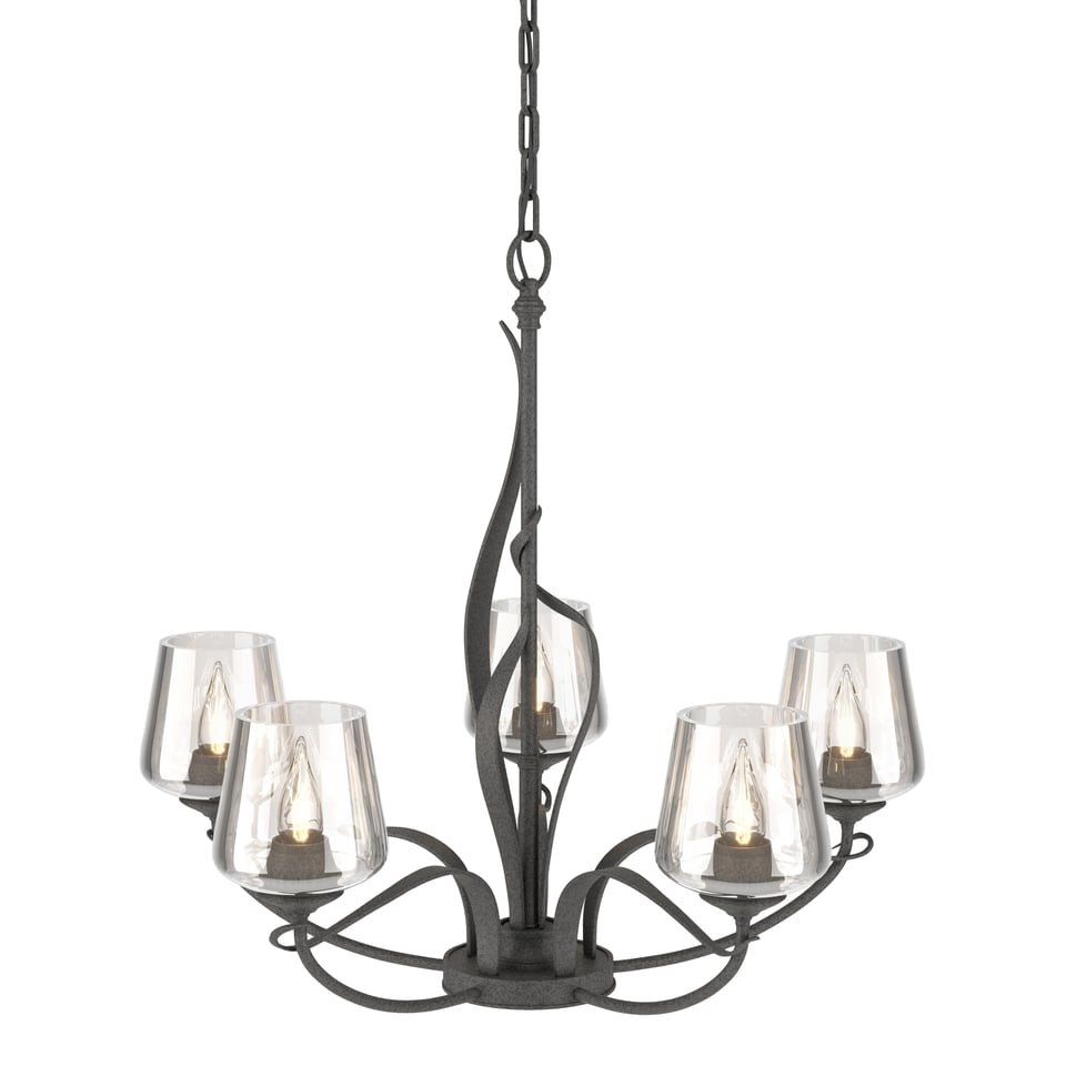 Flora 5-Arm Chandelier - Natural Iron - Clear Glass by Hubbardton Forge